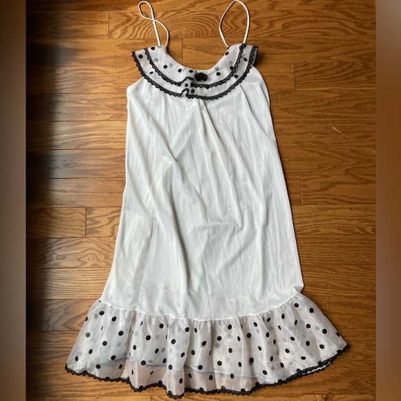 Joan Collins Other - Joan Collins Vintage White Sheer Nightgown with Black Trim and Polk Dots-Large